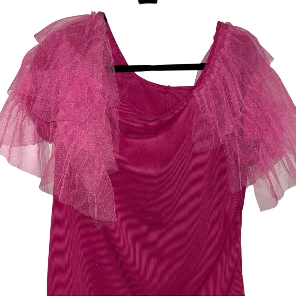 SHEIN 2X Hot Pink Ruffle Sleeve Top Coquette Party Statement festival shirt